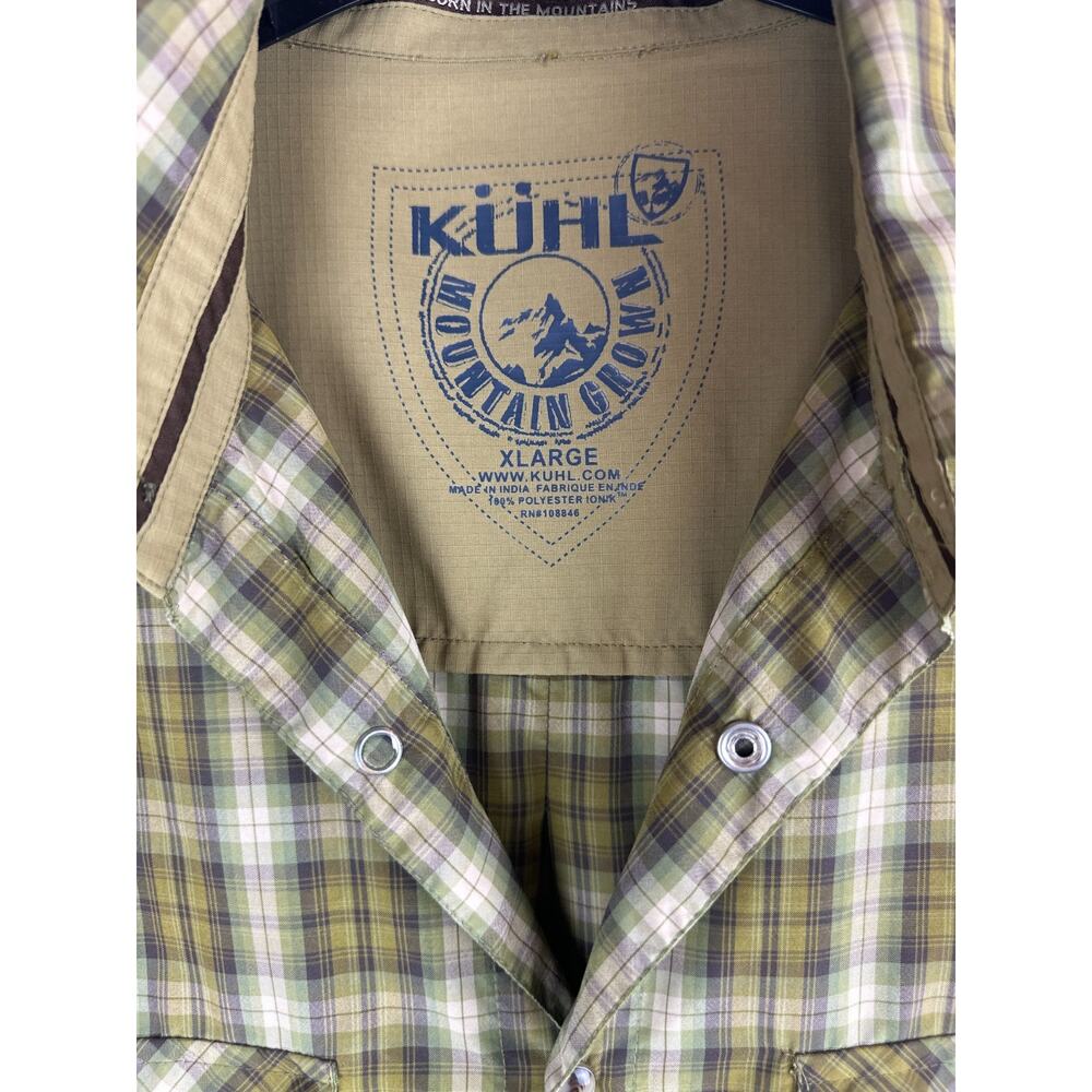 Kuhl Mountain Grown Outdoor Short Sleeve Green Plaid Pearl Snap Shirt Men's XL - Picture 6 of 9